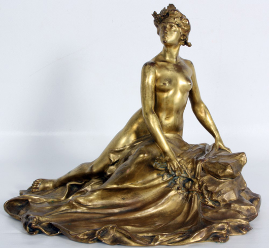 Bronze inkwell by Francois-Raoul Larche (French, 1860-1912), showing a woman in repose. Image courtesy of Fontaine’s Auction Gallery.